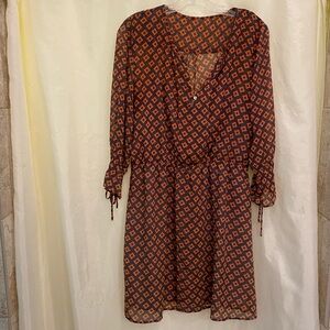 L Grey and Orange Patterned Dress